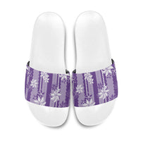 Hawaii Kakau Tribal Slide Sandals With Purple Tiare LT05 Purple - Polynesian Pride