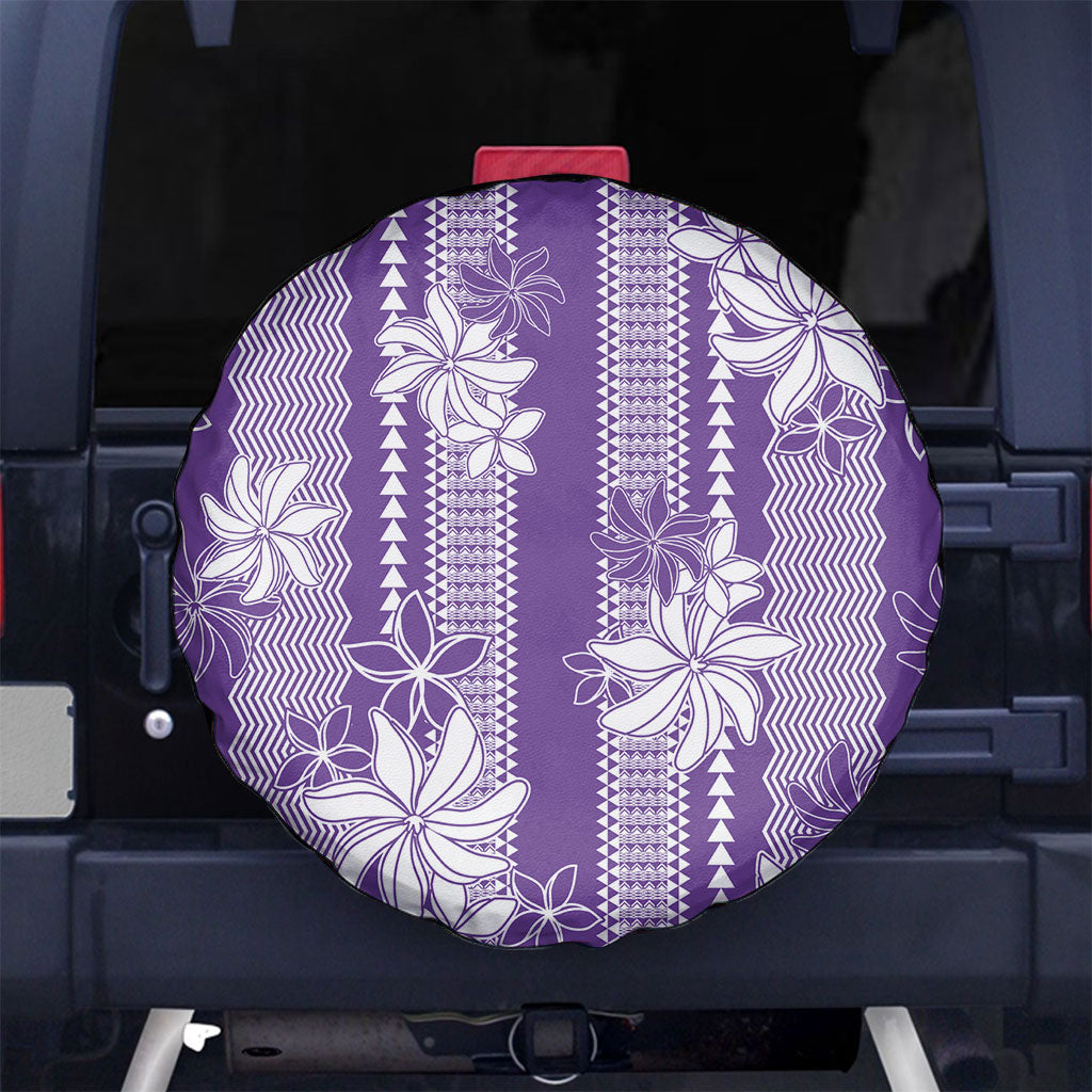 Hawaii Kakau Tribal Spare Tire Cover With Purple Tiare LT05 No hole Purple - Polynesian Pride
