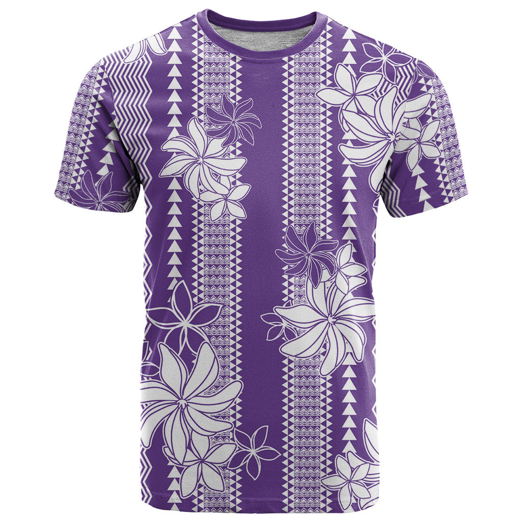 Hawaii Kakau Tribal T Shirt With Purple Tiare LT05 Purple - Polynesian Pride