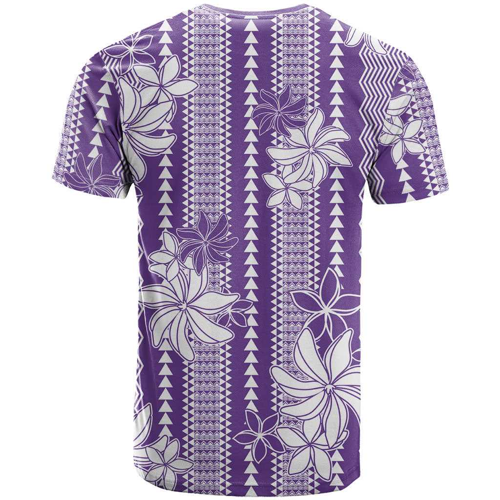 Hawaii Kakau Tribal T Shirt With Purple Tiare LT05 - Polynesian Pride