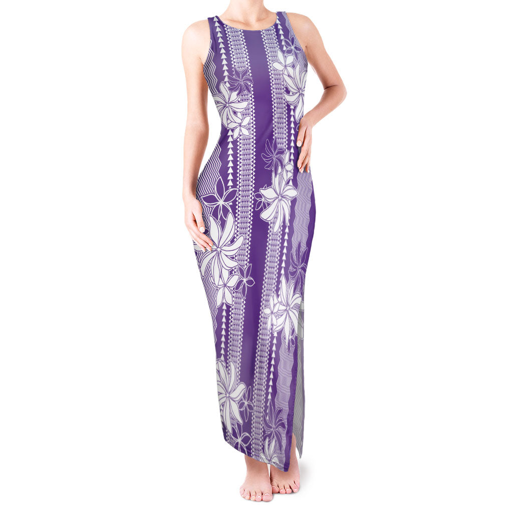 Hawaii Kakau Tribal Tank Maxi Dress With Purple Tiare LT05 Women Purple - Polynesian Pride