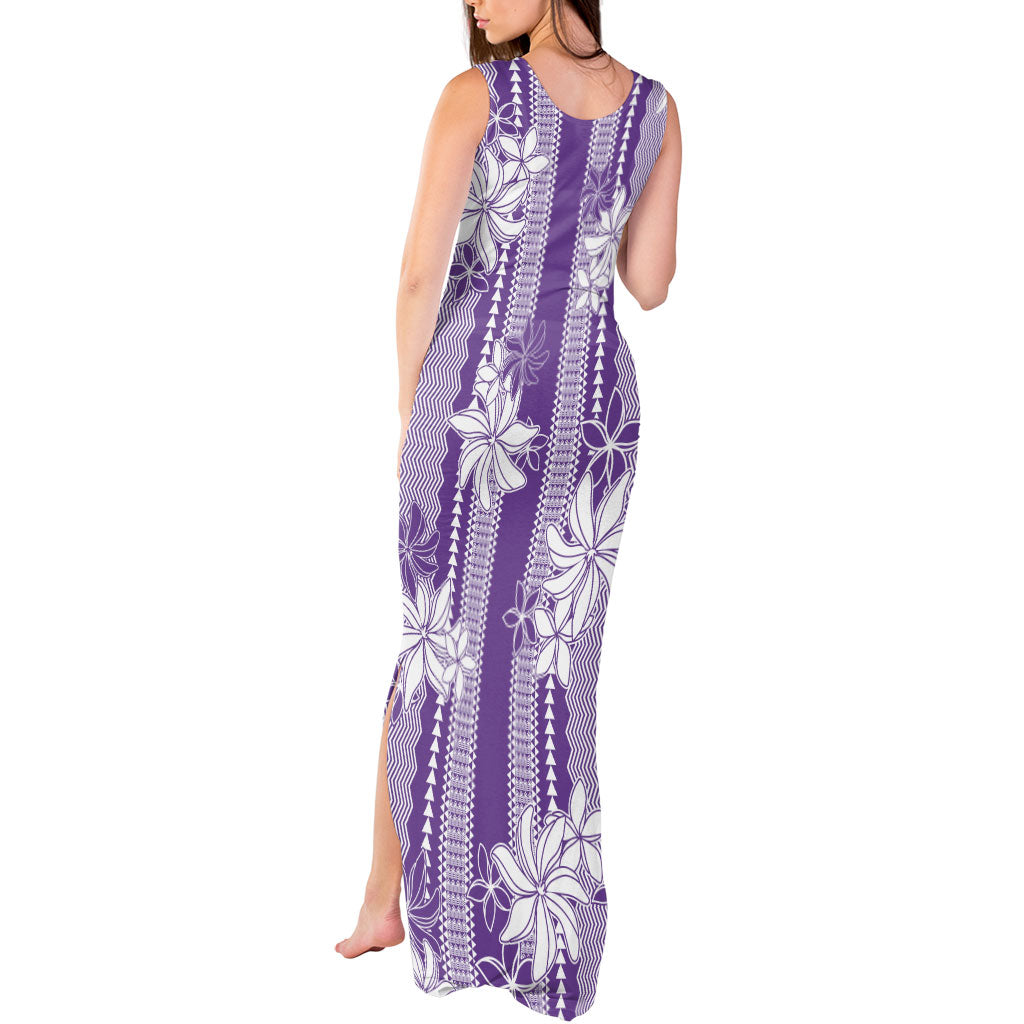 Hawaii Kakau Tribal Tank Maxi Dress With Purple Tiare LT05 - Polynesian Pride