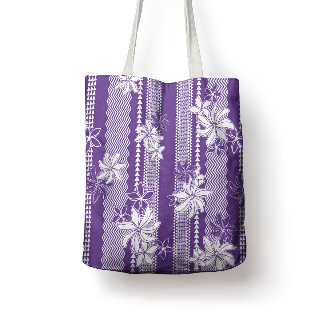 Hawaii Kakau Tribal Tote Bag With Purple Tiare LT05 - Polynesian Pride