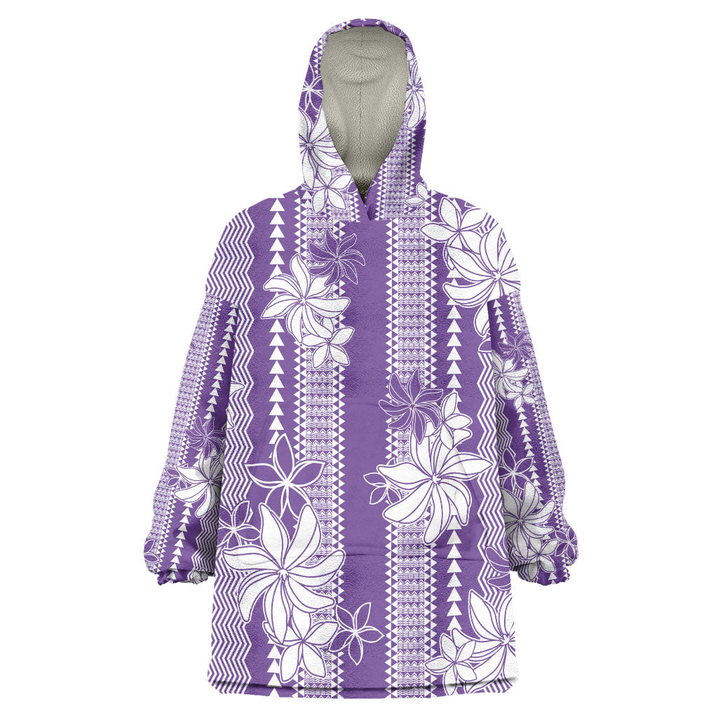 Hawaii Kakau Tribal Wearable Blanket Hoodie With Purple Tiare LT05 One Size Purple - Polynesian Pride