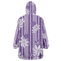Hawaii Kakau Tribal Wearable Blanket Hoodie With Purple Tiare LT05 - Polynesian Pride