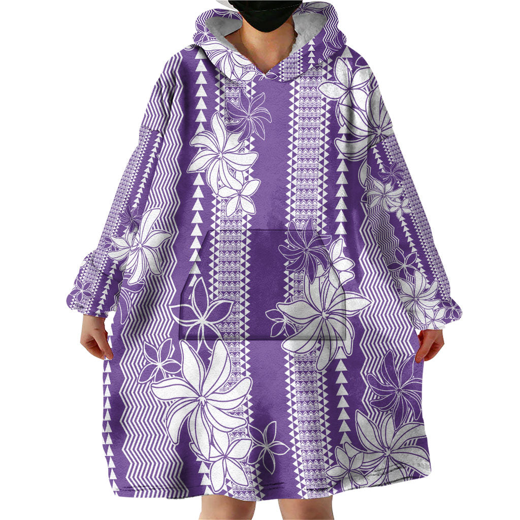 Hawaii Kakau Tribal Wearable Blanket Hoodie With Purple Tiare LT05 - Polynesian Pride