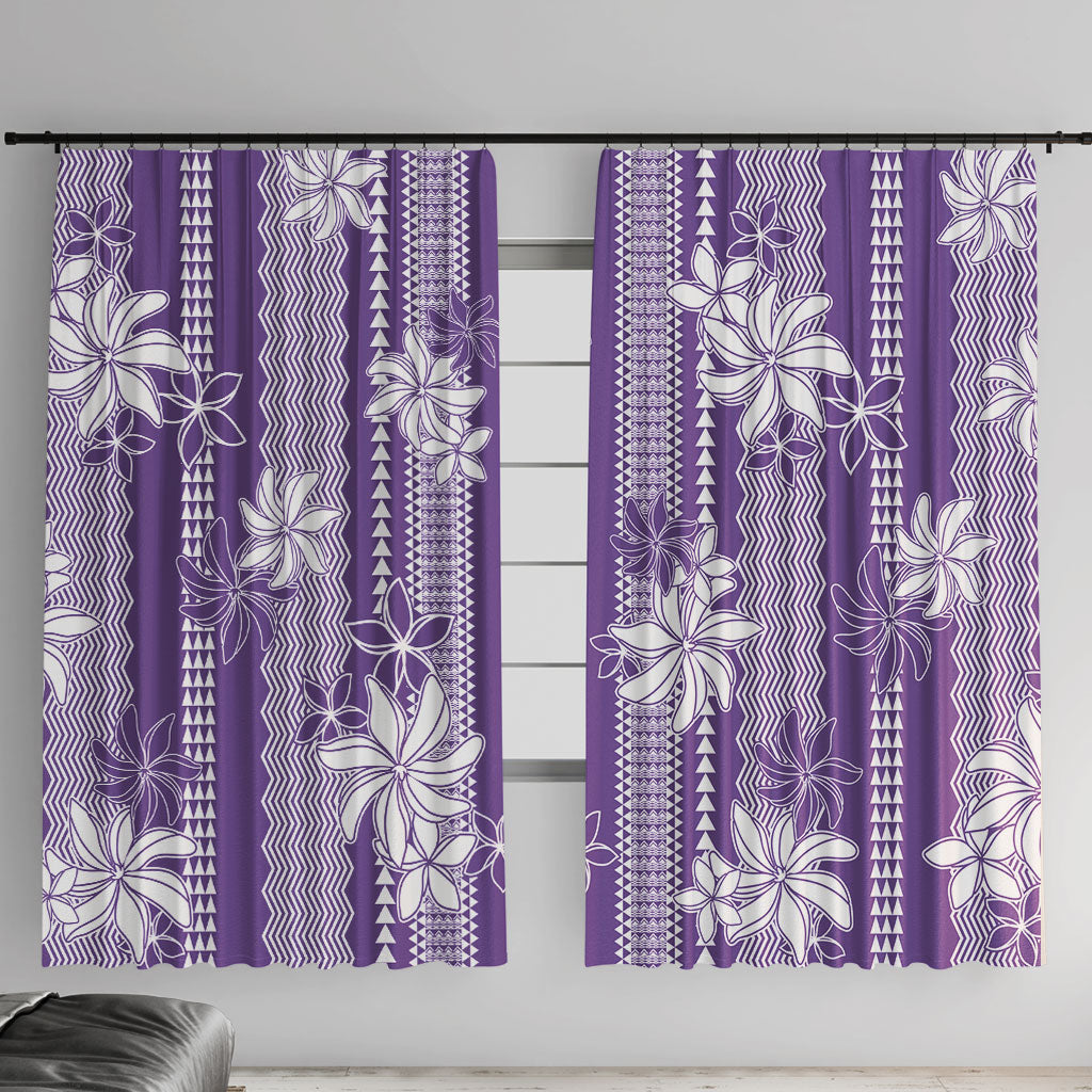 Hawaii Kakau Tribal Window Curtain With Purple Tiare LT05 With Hooks Purple - Polynesian Pride