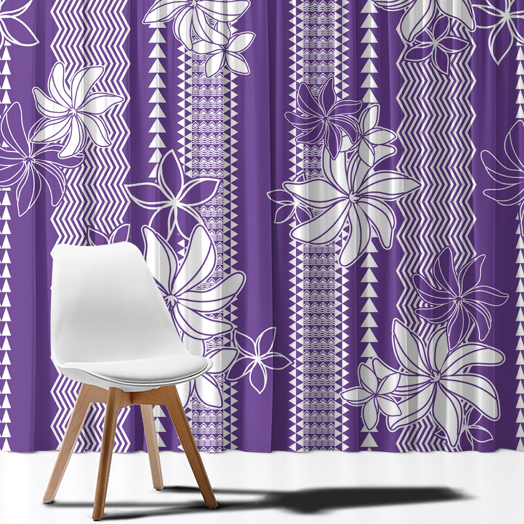 Hawaii Kakau Tribal Window Curtain With Purple Tiare LT05 - Polynesian Pride