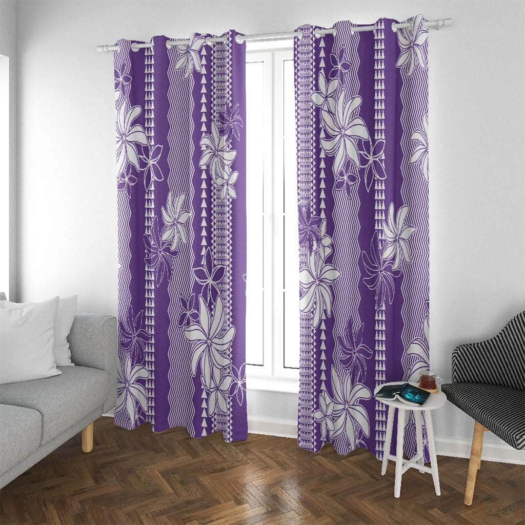 Hawaii Kakau Tribal Window Curtain With Purple Tiare LT05 With Grommets Purple - Polynesian Pride