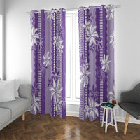 Hawaii Kakau Tribal Window Curtain With Purple Tiare LT05 With Grommets Purple - Polynesian Pride