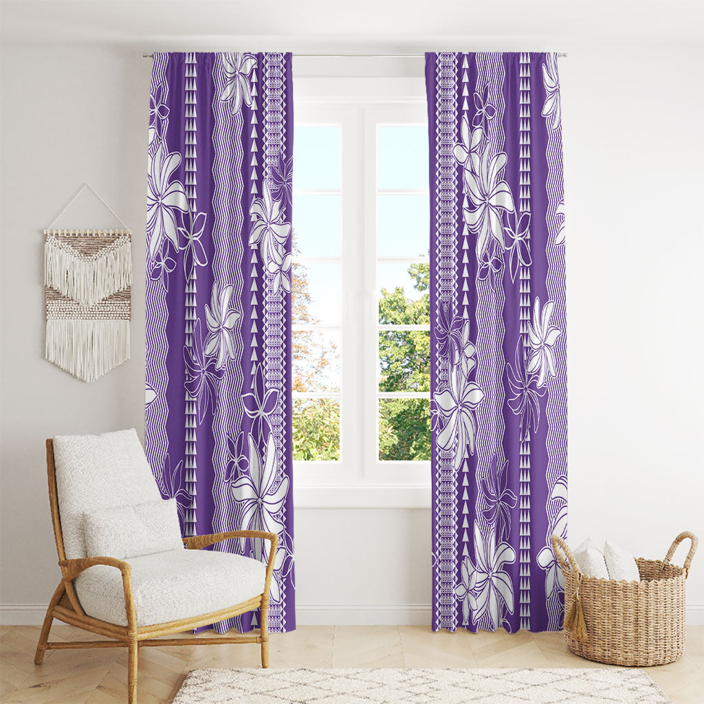 Hawaii Kakau Tribal Window Curtain With Purple Tiare LT05 - Polynesian Pride