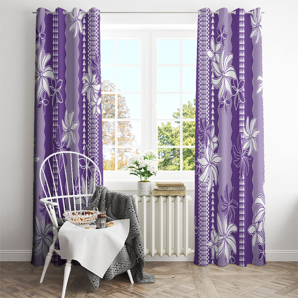Hawaii Kakau Tribal Window Curtain With Purple Tiare LT05 - Polynesian Pride