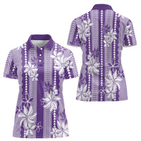 Hawaii Kakau Tribal Women Polo Shirt With Purple Tiare