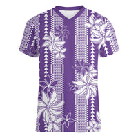 Hawaii Kakau Tribal Women V-Neck T-Shirt With Purple Tiare