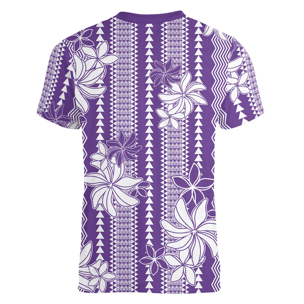 Hawaii Kakau Tribal Women V-Neck T-Shirt With Purple Tiare