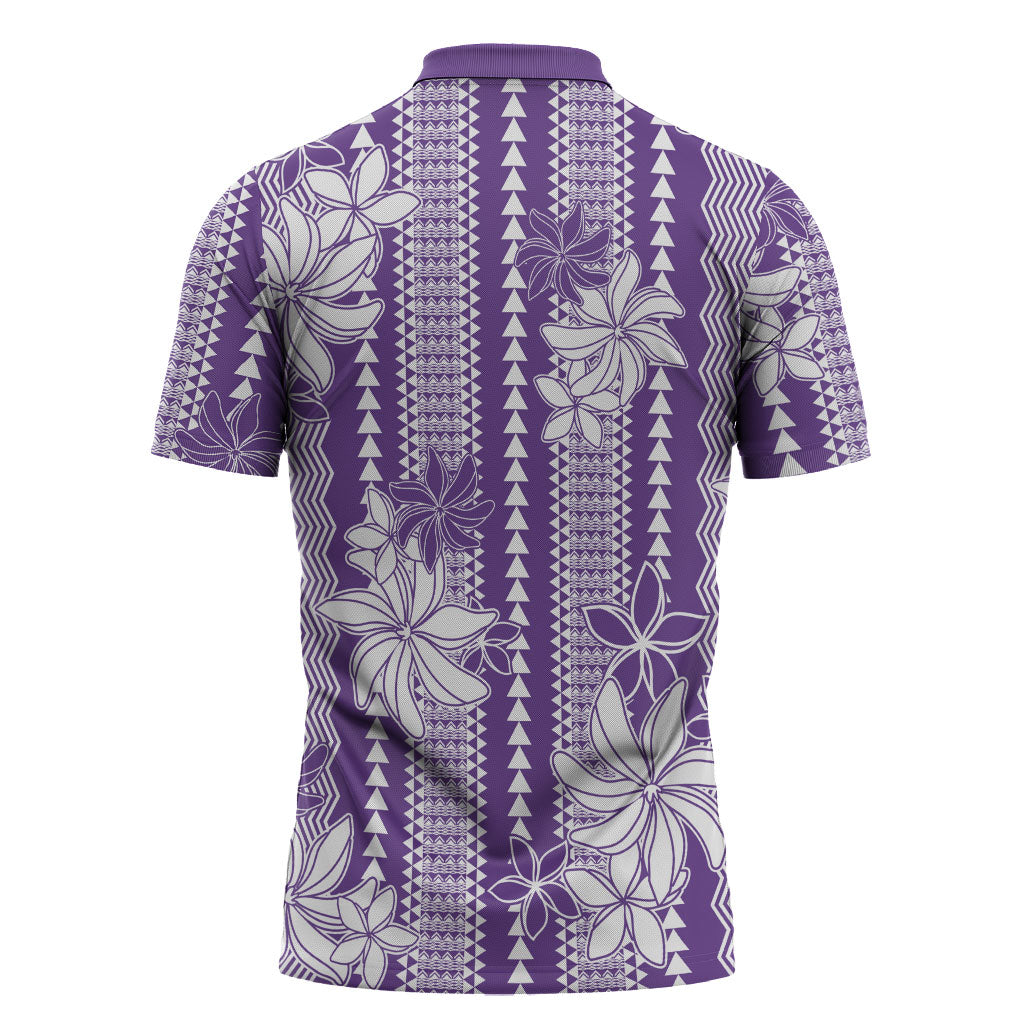 Hawaii Kakau Tribal Zipper Polo Shirt With Purple Tiare LT05 - Polynesian Pride