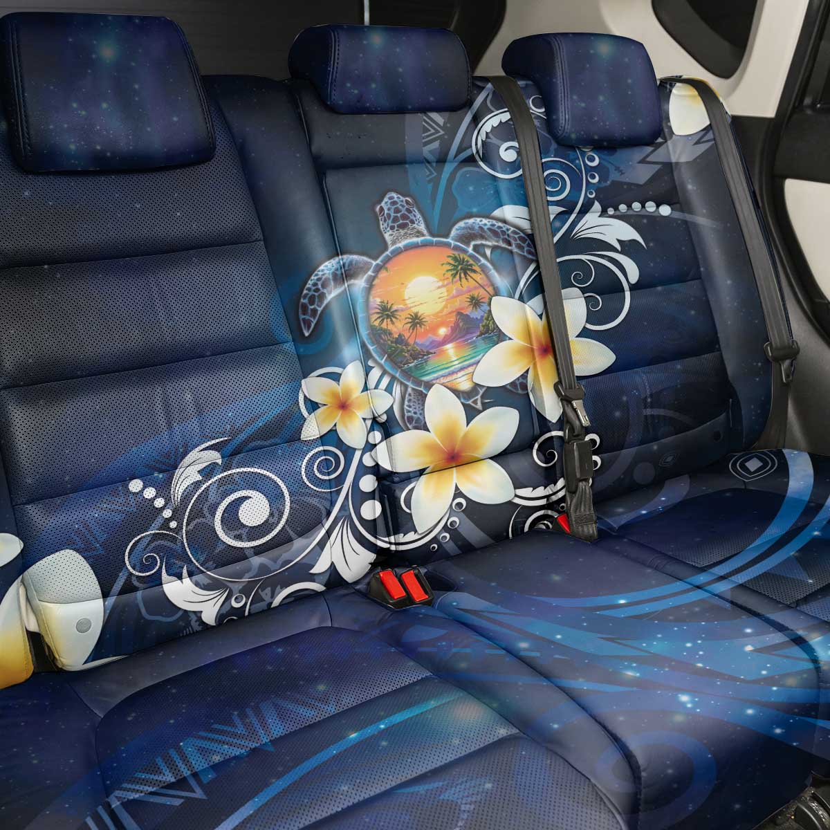 Hawaii Honu Back Car Seat Cover Polynesian Curves Plumeria - Polynesian Pride