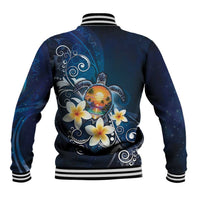 Hawaii Honu Baseball Jacket Polynesian Curves Plumeria - Polynesian Pride