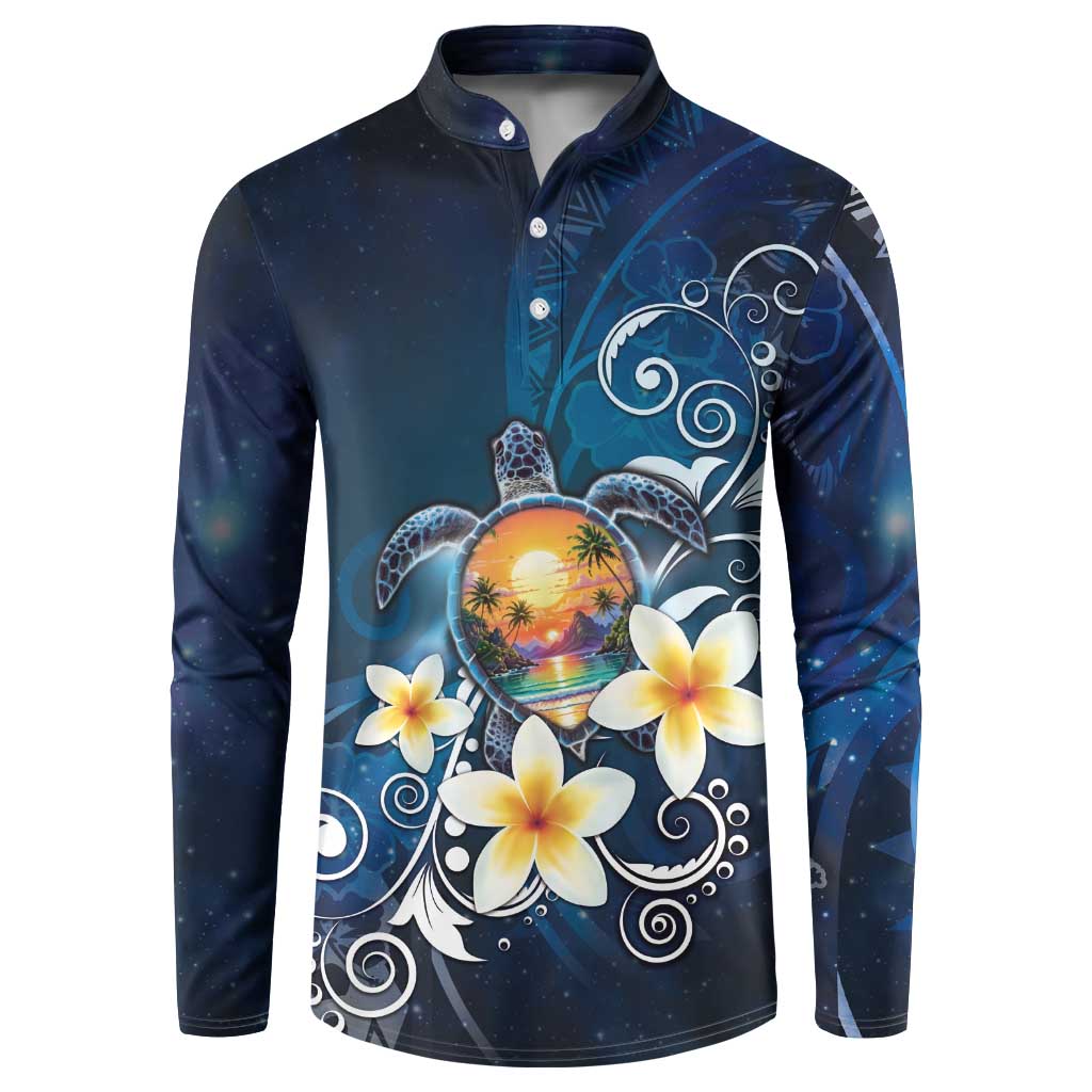 Hawaii Honu Button Sweatshirt Polynesian Curves Plumeria - Polynesian Pride