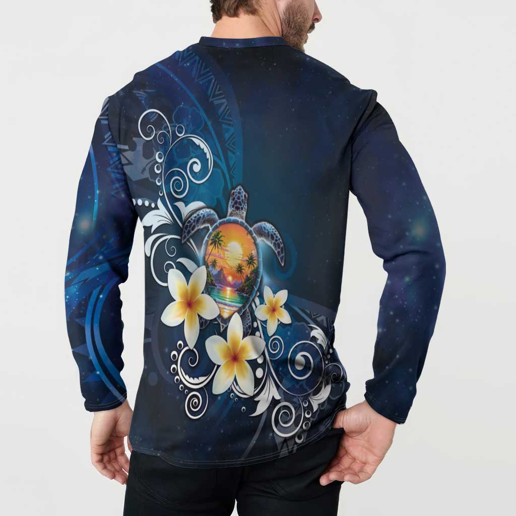 Hawaii Honu Button Sweatshirt Polynesian Curves Plumeria - Polynesian Pride