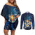 Hawaii Honu Couples Matching Off Shoulder Short Dress and Long Sleeve Button Shirt Polynesian Curves Plumeria - Polynesian Pride