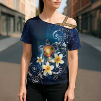 Hawaii Honu Cross Shoulder Shirt Polynesian Curves Plumeria - Polynesian Pride