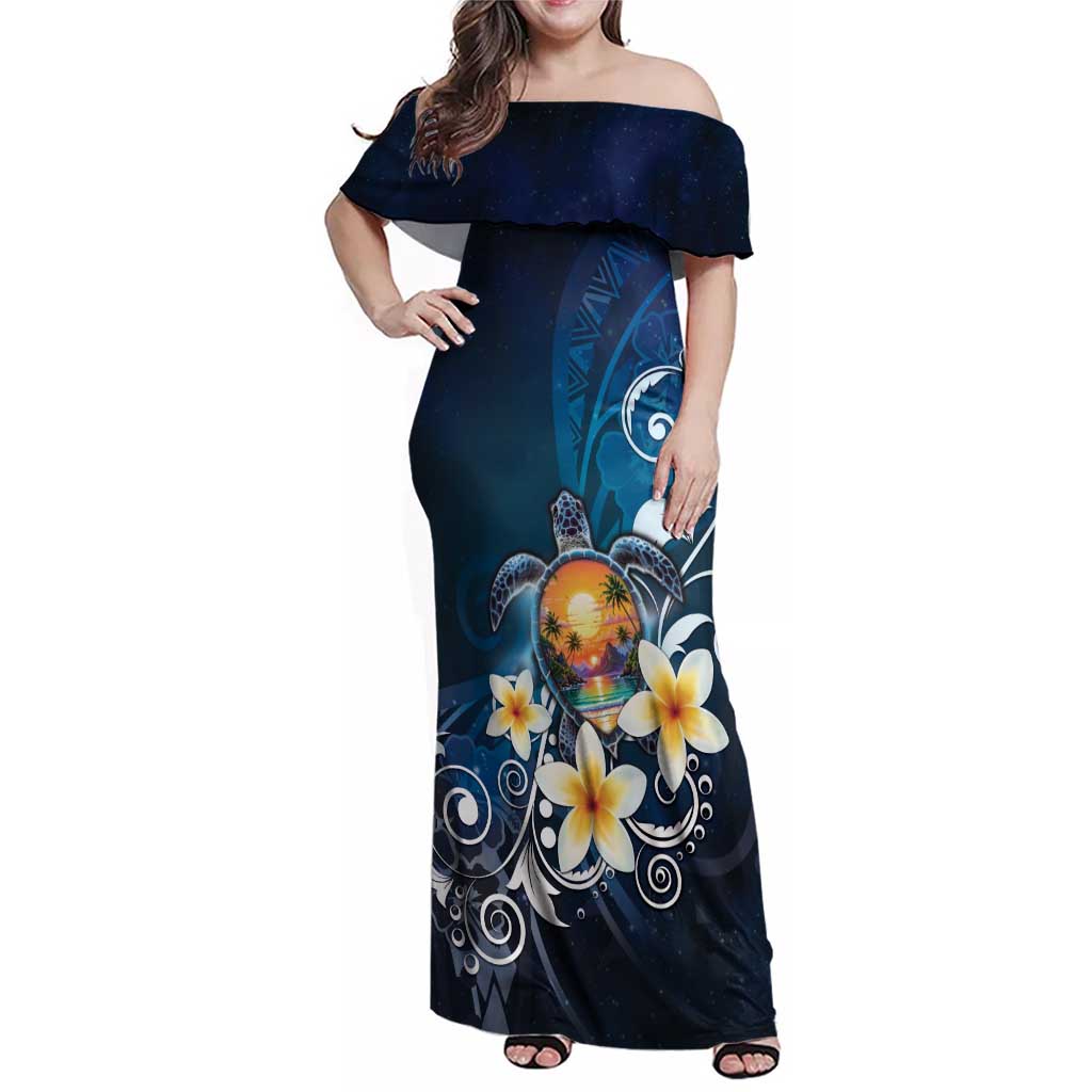 Hawaii Honu Family Matching Off Shoulder Maxi Dress and Hawaiian Shirt Polynesian Curves Plumeria - Polynesian Pride