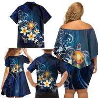 Hawaii Honu Family Matching Off Shoulder Short Dress and Hawaiian Shirt Polynesian Curves Plumeria - Polynesian Pride