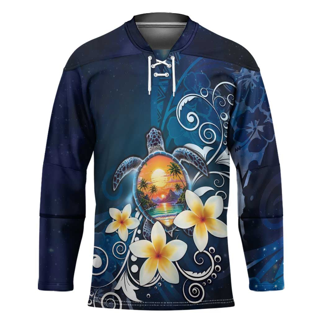 Hawaii Honu Hockey Jersey Polynesian Curves Plumeria - Polynesian Pride