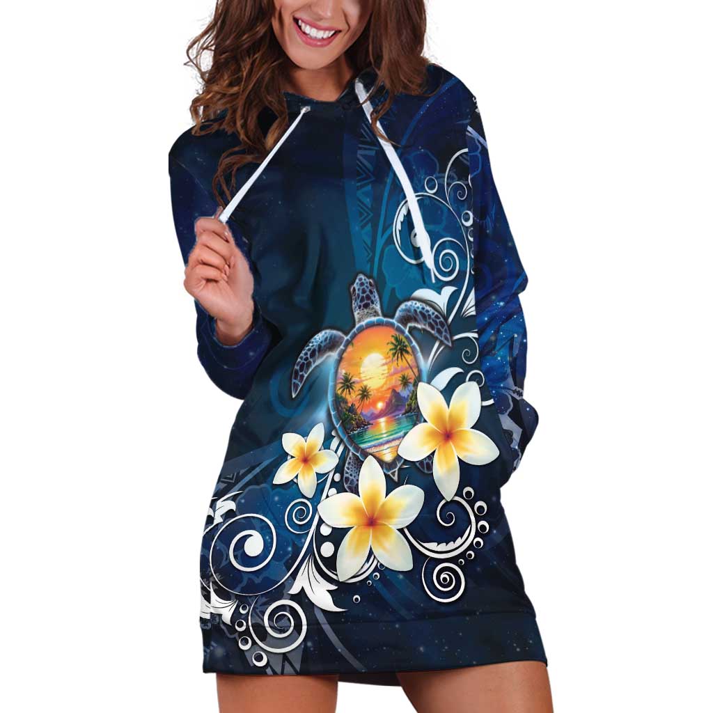 Hawaii Honu Hoodie Dress Polynesian Curves Plumeria - Polynesian Pride