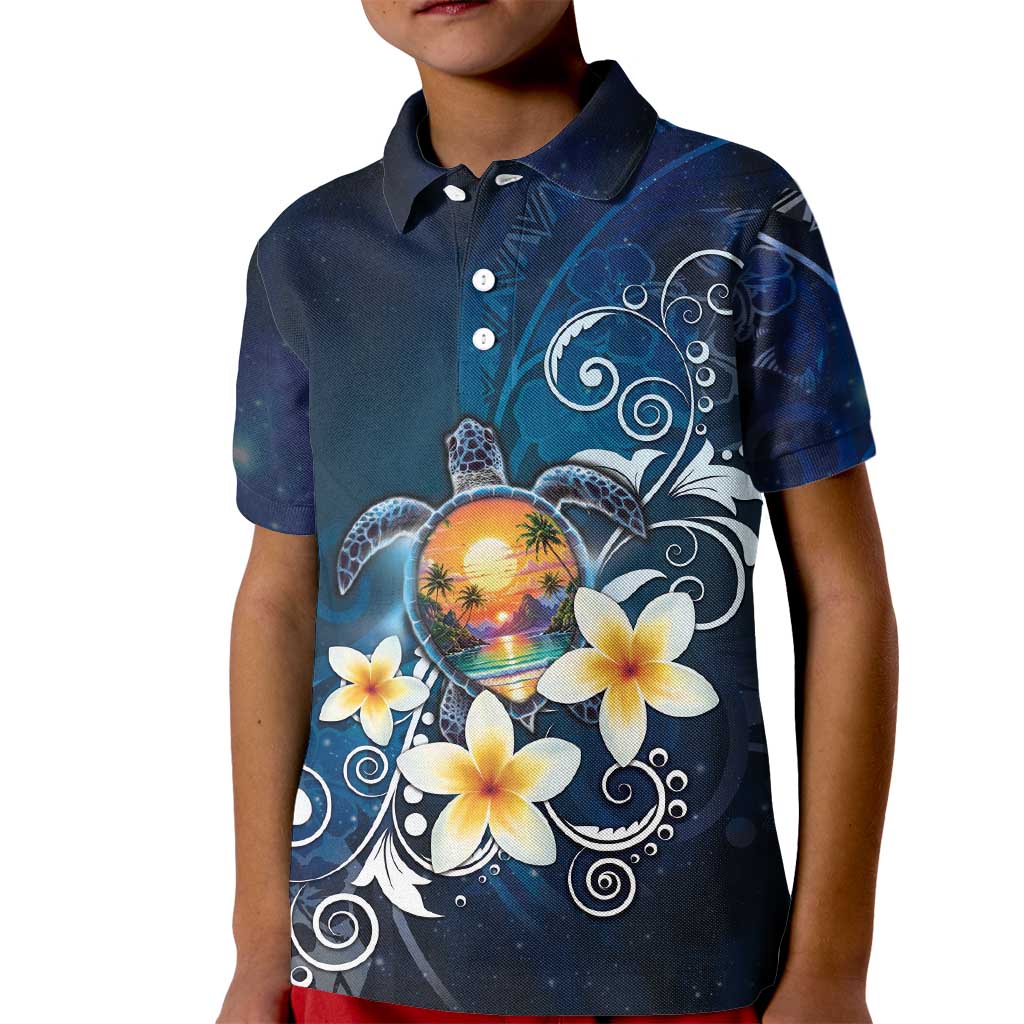Hawaii Honu Kid Polo Shirt Polynesian Curves Plumeria - Polynesian Pride