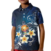 Hawaii Honu Kid Polo Shirt Polynesian Curves Plumeria - Polynesian Pride