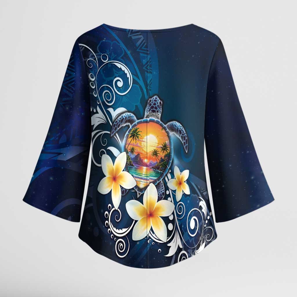 Hawaii Honu Kimono Sleeve Blouse Polynesian Curves Plumeria - Polynesian Pride