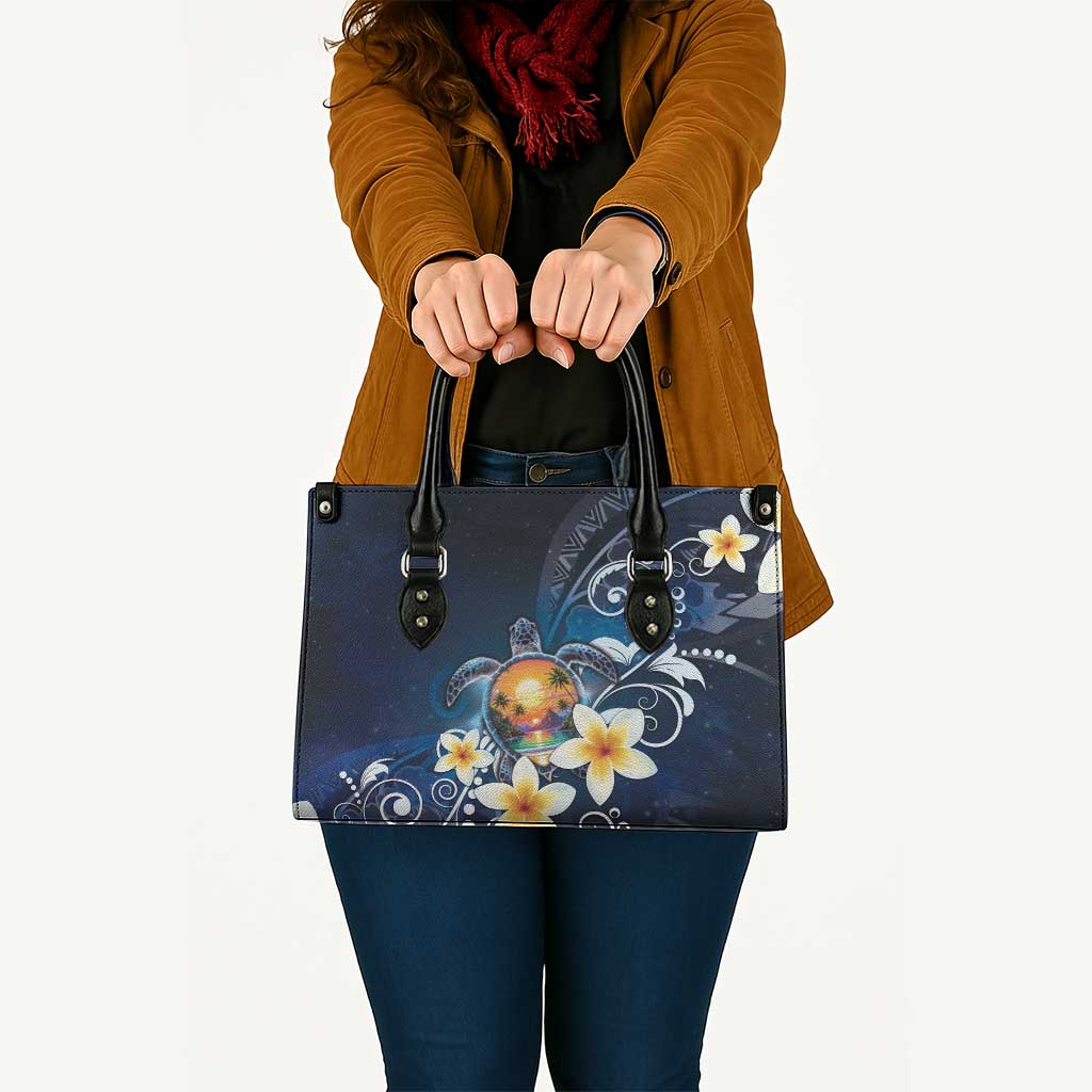 Hawaii Honu Leather Bag Polynesian Curves Plumeria - Polynesian Pride