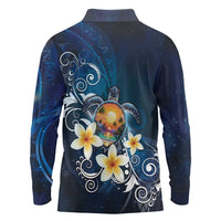 Hawaii Honu Long Sleeve Polo Shirt Polynesian Curves Plumeria - Polynesian Pride