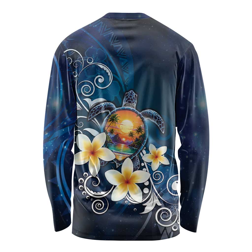 Hawaii Honu Long Sleeve Shirt Polynesian Curves Plumeria - Polynesian Pride