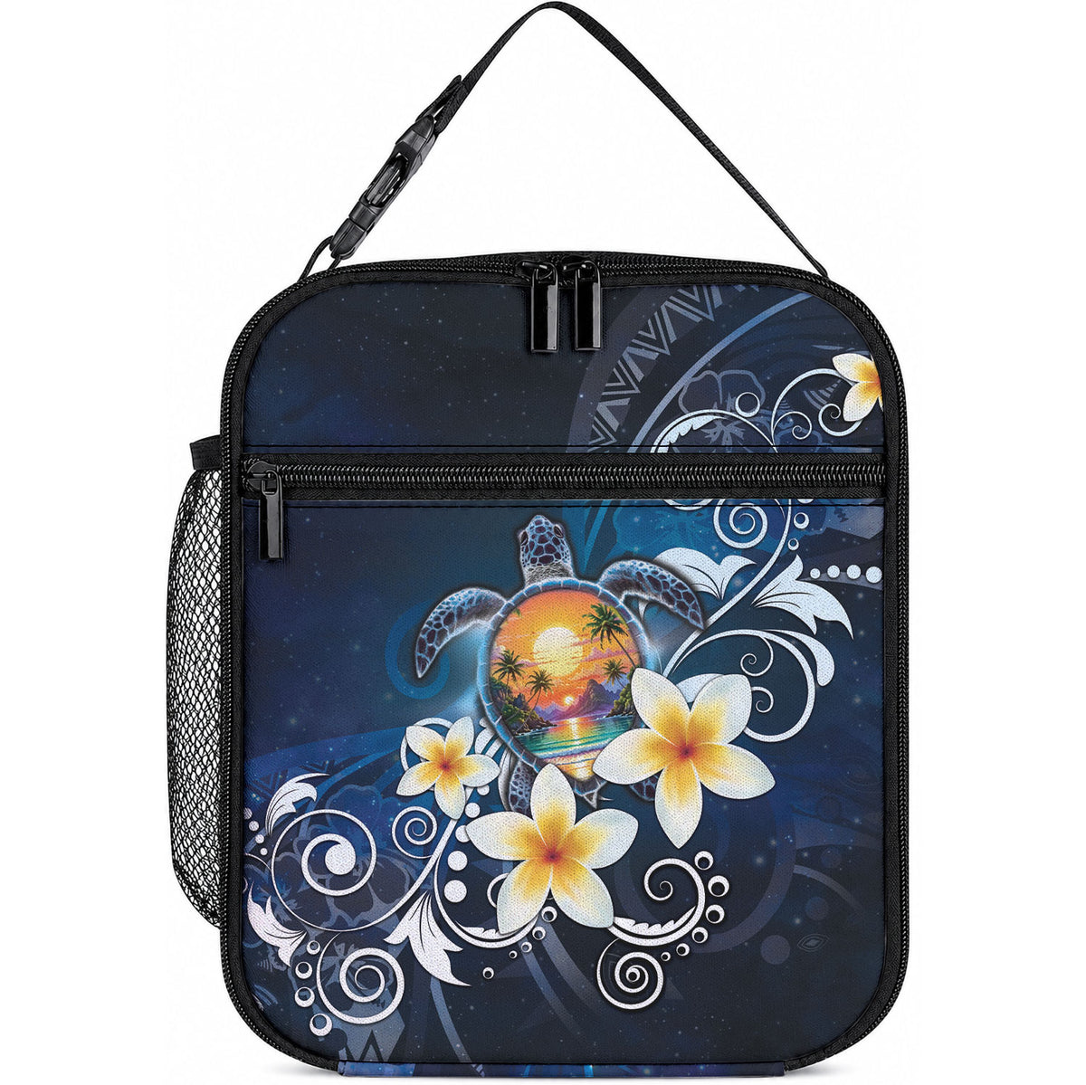 Hawaii Honu Lunch Bag Polynesian Curves Plumeria LT05 10.2 × 8.3 × 4.3 inch Navy - Polynesian Pride