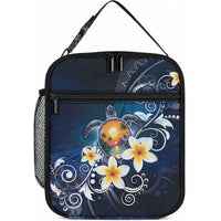 Hawaii Honu Lunch Bag Polynesian Curves Plumeria LT05 10.2 × 8.3 × 4.3 inch Navy - Polynesian Pride