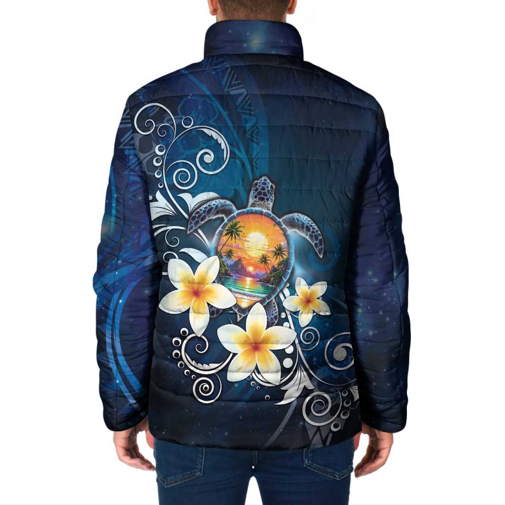 Hawaii Honu Padded Jacket Polynesian Curves Plumeria - Polynesian Pride
