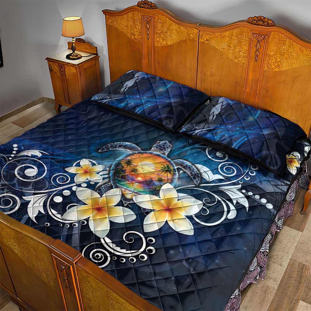 Hawaii Honu Quilt Bed Set Polynesian Curves Plumeria - Polynesian Pride