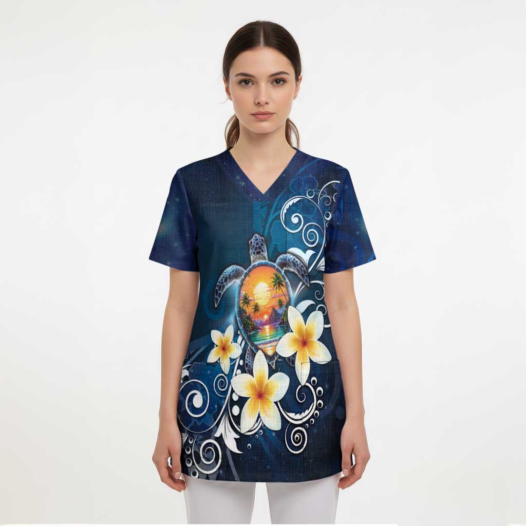 Hawaii Honu Scrub Top Polynesian Curves Plumeria - Polynesian Pride