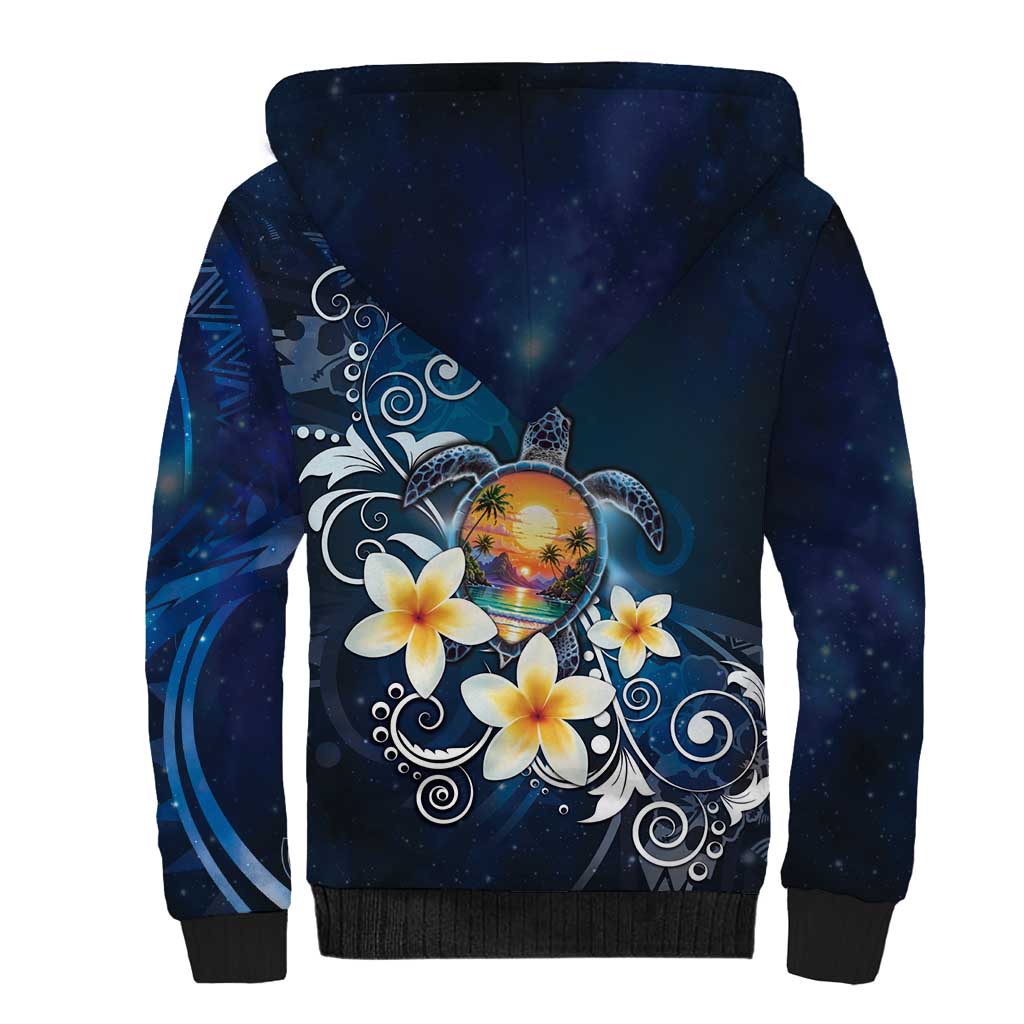 Hawaii Honu Sherpa Hoodie Polynesian Curves Plumeria - Polynesian Pride