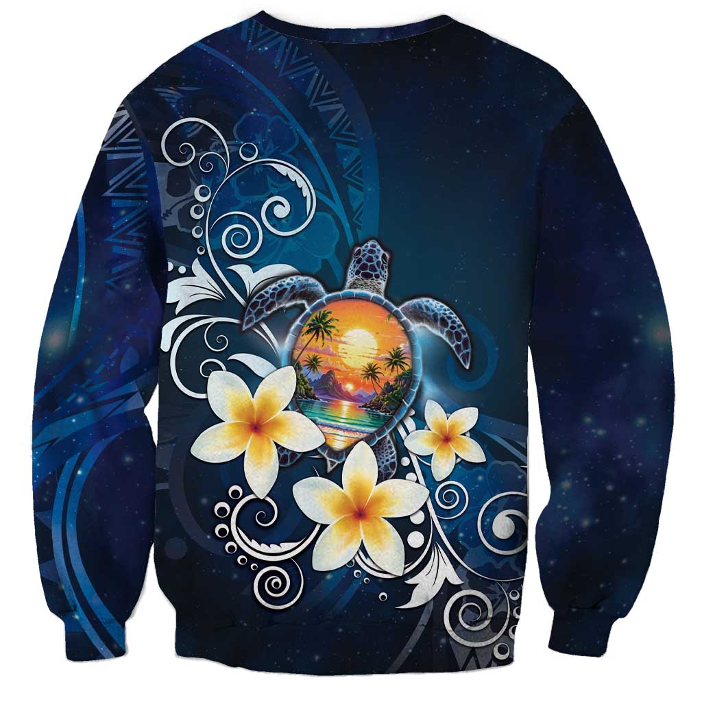 Hawaii Honu Sweatshirt Polynesian Curves Plumeria - Polynesian Pride
