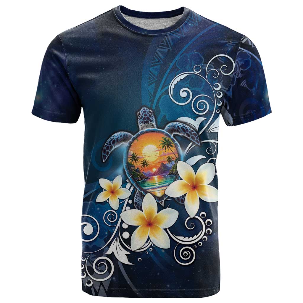 Hawaii Honu T Shirt Polynesian Curves Plumeria - Polynesian Pride