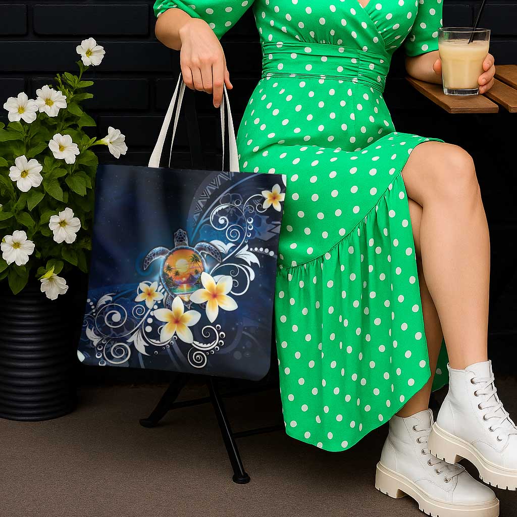 Hawaii Honu Tote Bag Polynesian Curves Plumeria - Polynesian Pride