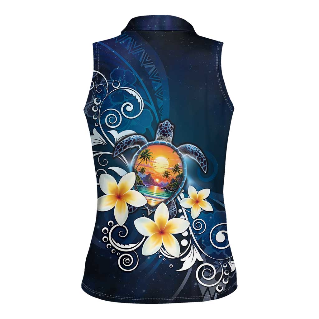 Hawaii Honu Women Sleeveless Polo Shirt Polynesian Curves Plumeria - Polynesian Pride