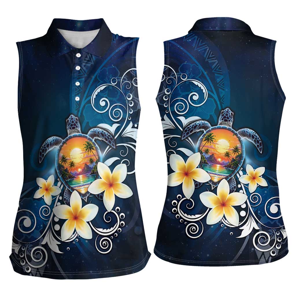 Hawaii Honu Women Sleeveless Polo Shirt Polynesian Curves Plumeria - Polynesian Pride