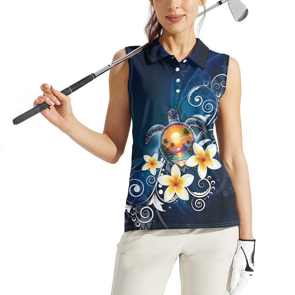 Hawaii Honu Women Sleeveless Polo Shirt Polynesian Curves Plumeria - Polynesian Pride