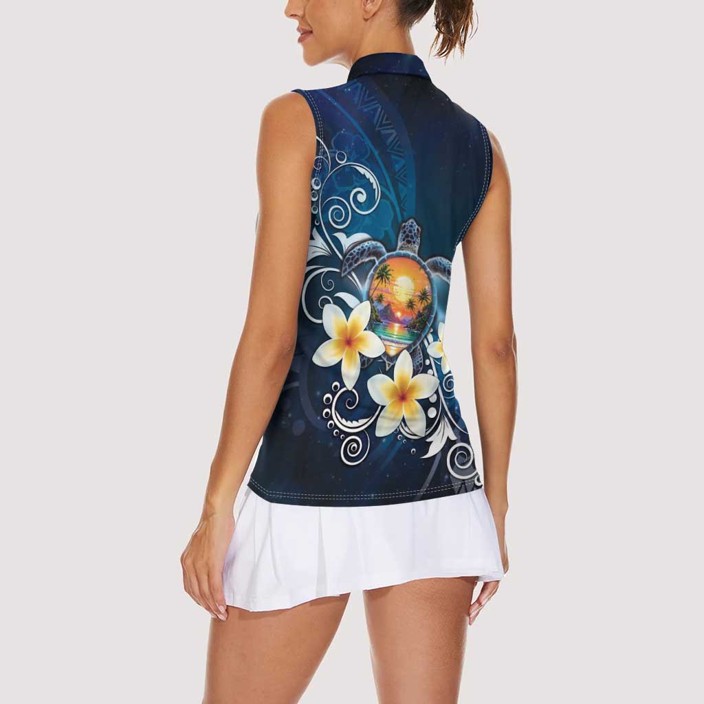 Hawaii Honu Women Sleeveless Polo Shirt Polynesian Curves Plumeria - Polynesian Pride
