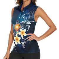 Hawaii Honu Women Sleeveless Polo Shirt Polynesian Curves Plumeria - Polynesian Pride